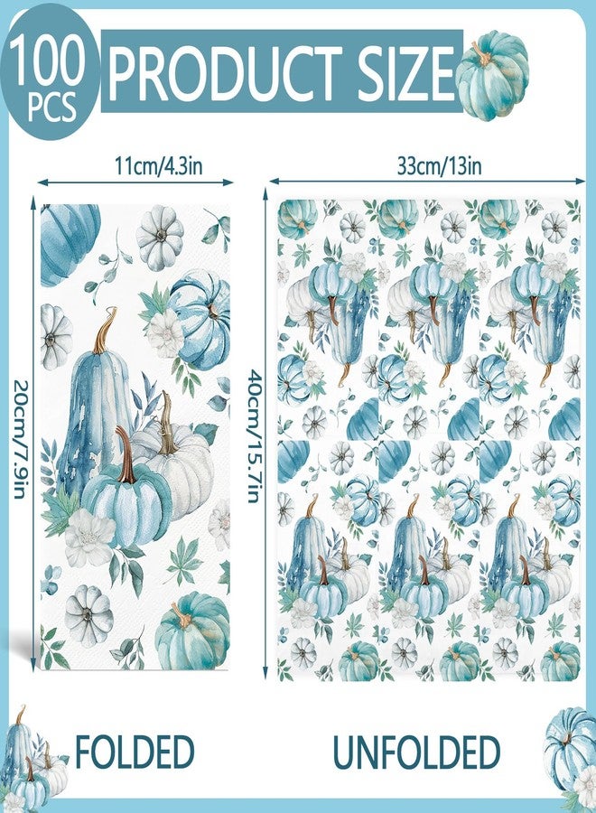 IANFEPH 100PCS Fall Paper Napkins Blue Thanksgiving Napkins 3 Ply Disposable Blue Pumpkin Napkin Decorative Fall Paper Guest Towels for Bathroom Kitchen Autumn Harvest Party Supplies Wedding - Image 2